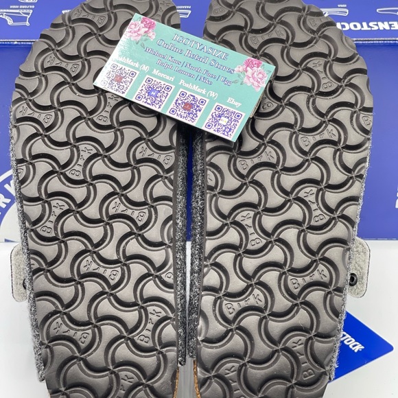 BIRKENSTOCK ARIZONA RIVET DOUBLE WOOL SANDALS GRAY NARROW FIT - Picture 7 of 9